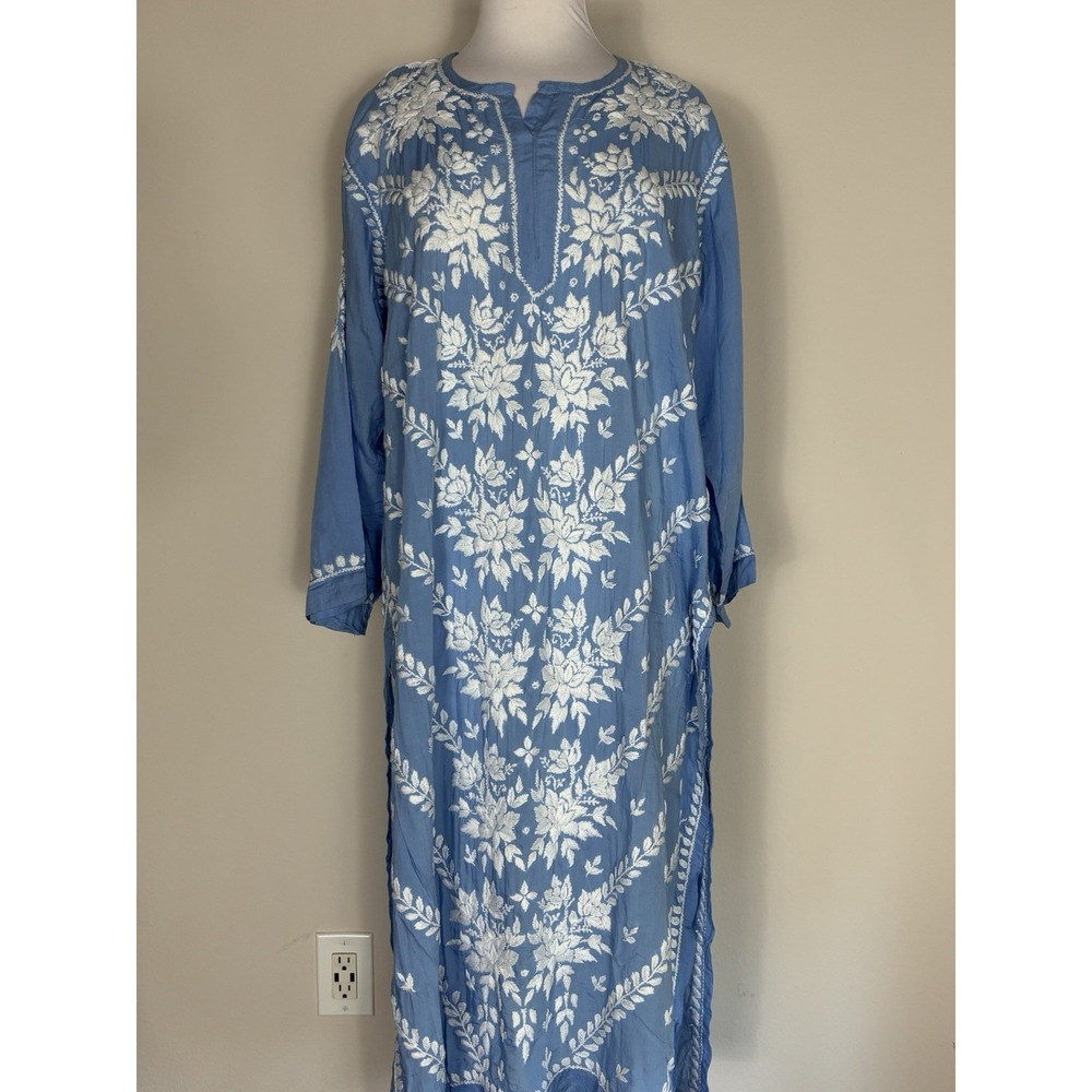 House of Chikankari Cotton Hand Embroidered Kurta Tunic Soft Runs Small - Picture 2 of 10